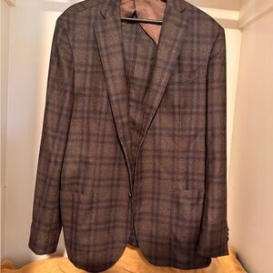 Loro Piana fabric Saks Fifth Avenue brand Navy & Brown Plaid Blazer